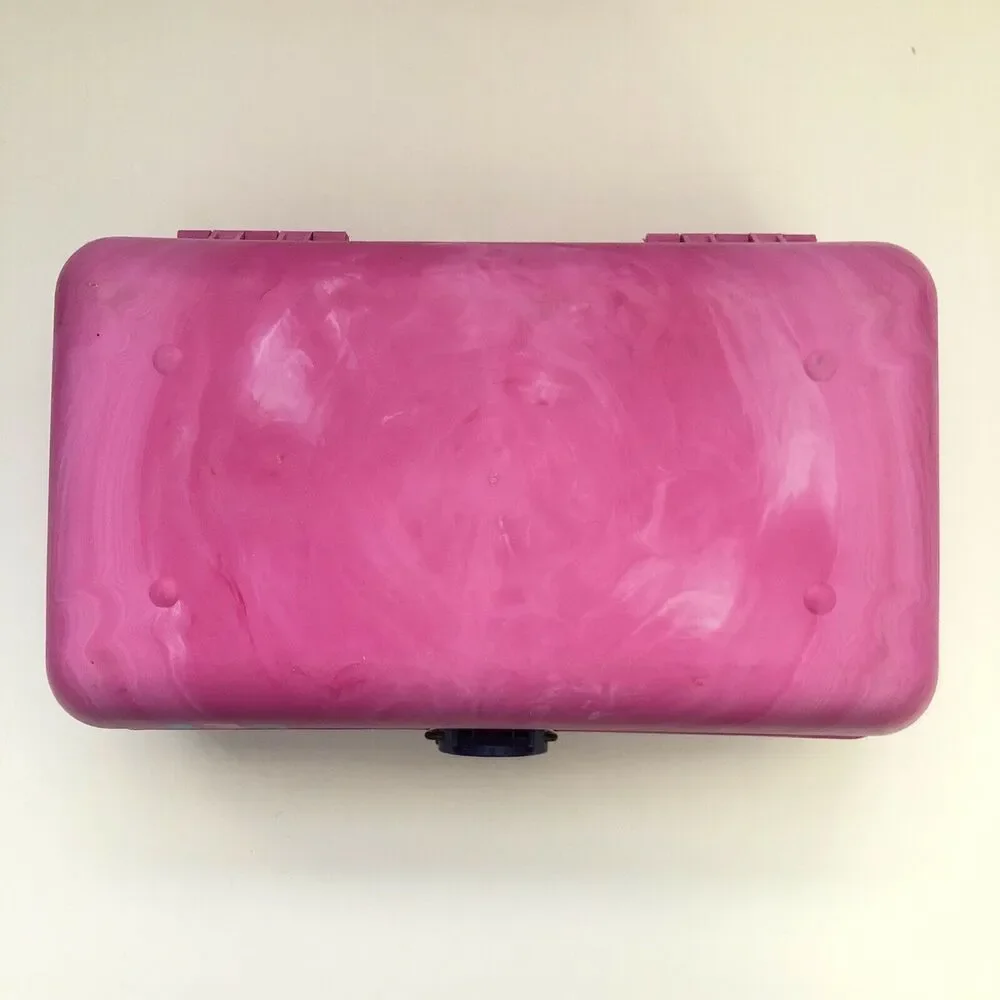 Vintage Caboodles Pink Marble Purple Storage Makeup Cosmetic Train Case 2620